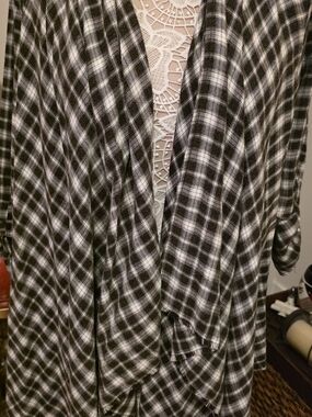 Knox Rose Black and White Plaid Open Front Cardigan
